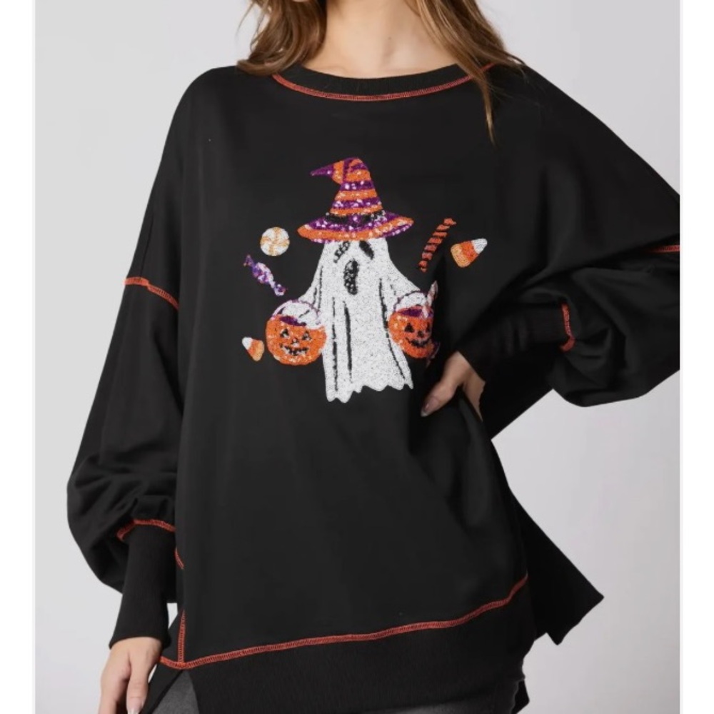 Sequin Halloween ghost sweatshirt